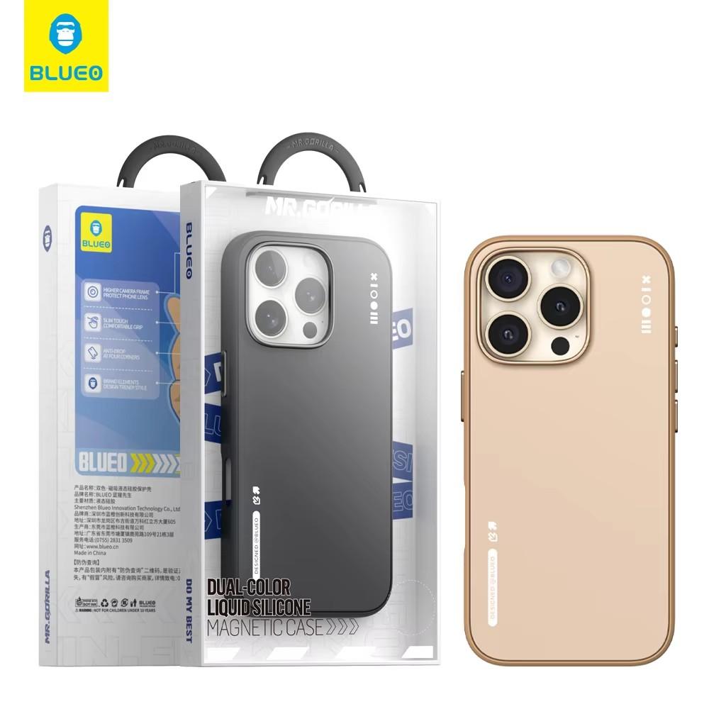 Blueo For iPhone 16 Pro Case Dual-Color Liquid Silicone Magnetic Phone Case With Magnetic For Iphone 16 pro max Case