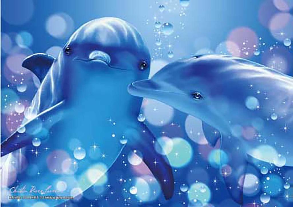 216 Piece Jigsaw Puzzle Lassen Kissing Dolphins Small Piece Cut Jigsaw [Clear Puzzle] (18.2x25.7cm)