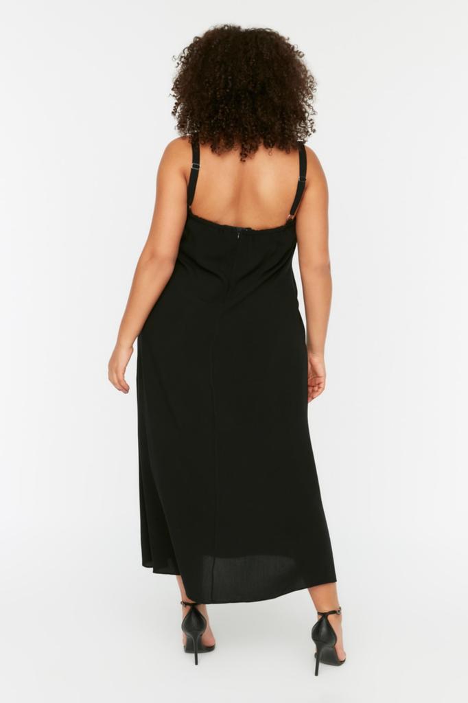 Черное тканое платье с разрезом TBBSS22EL1094..