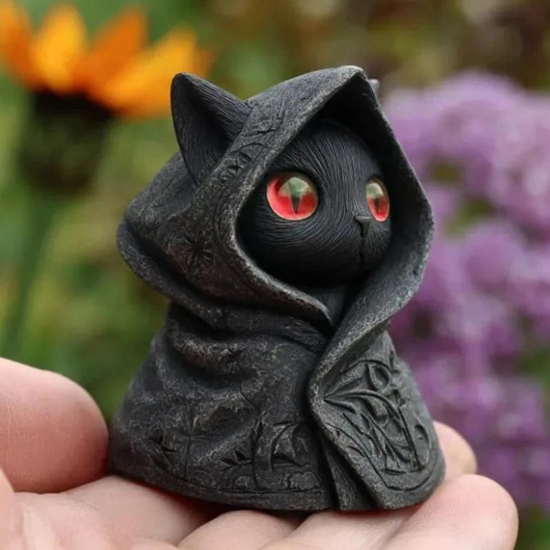 Фигурка кошки ручной работы Набор фигурок черных кошек для декора на Хэллоуин Миниатюрные скульптуры кошек из смолы ручной работы Подарок для влюбленных Настольный