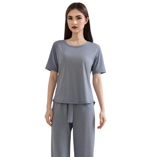 Women's Summer Pajama Set Round Neck Short Sleeve Top And Pants Sleepwear Set Casual Loose Two Piece Lounge Set