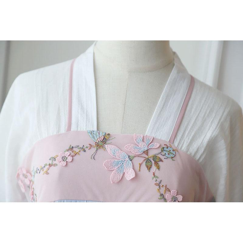 Dynasty Han Clothing Improved Chinese Dress Summer Female Student Embroidered Antique Ancient Costume Fairy High Waist Midsleeve Chiffon Long Skirt