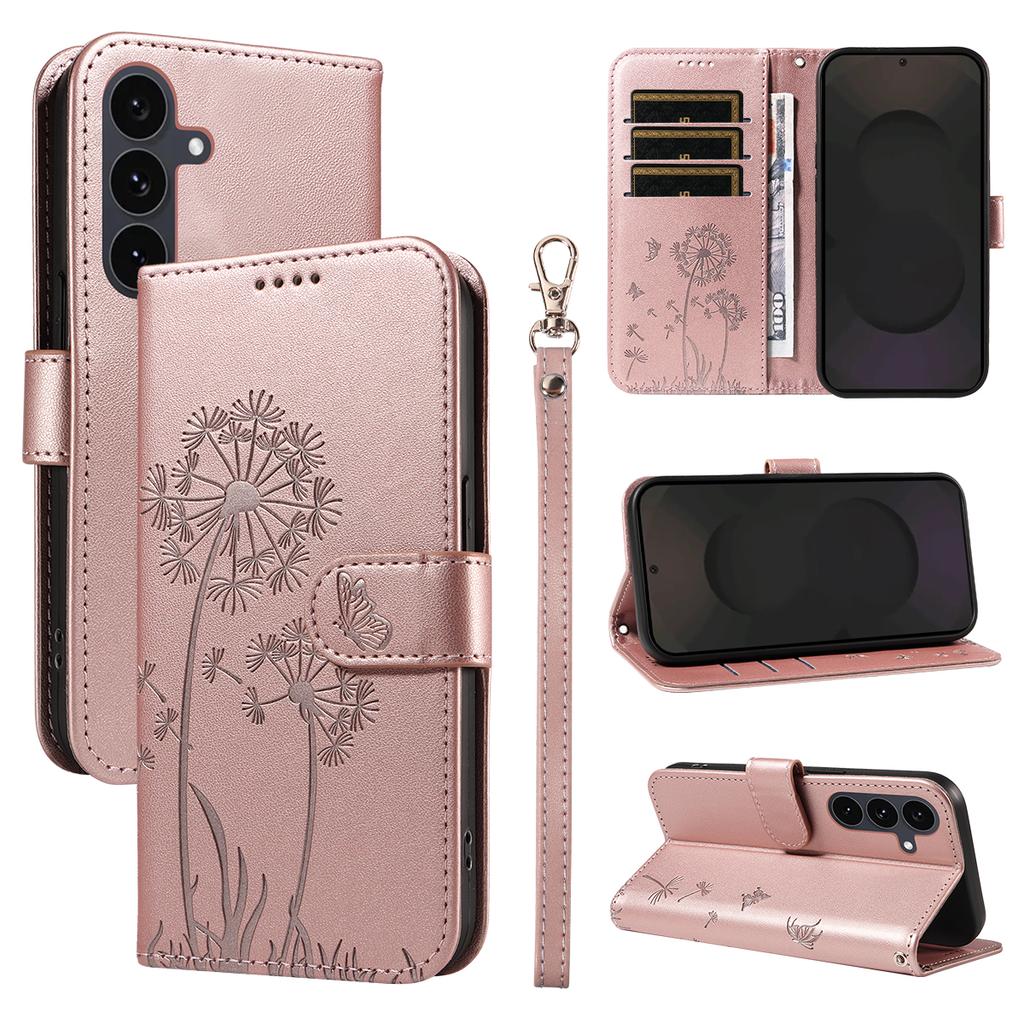 For Samsung Galaxy S25 FE Leather Wallet Case with Strap Dandelion Imprint Phone Stand Cover