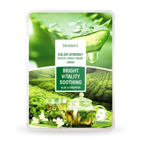Deoproce Тканевая маска Color Synergy Effect Зеленое алоэ и зеленый чай 20 г*5 шт./10 шт./15 шт./20 шт.