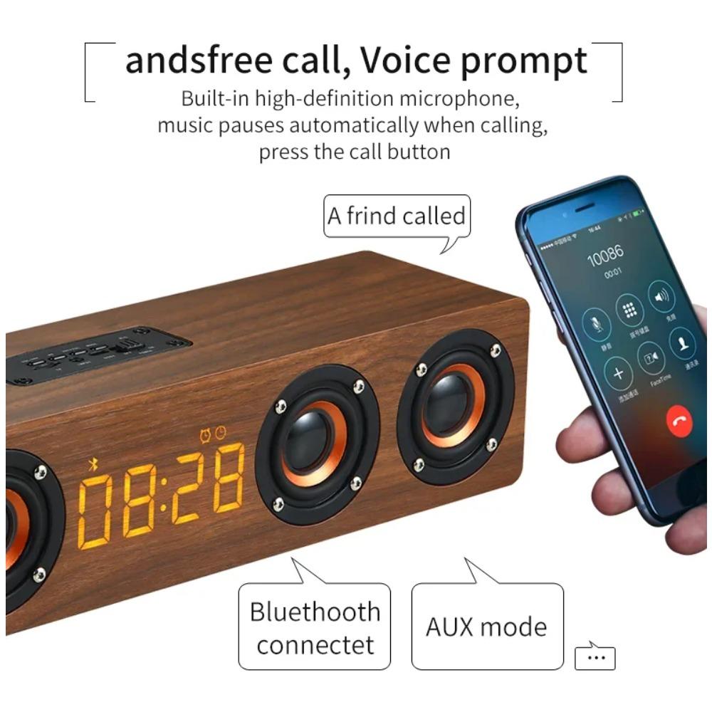 Деревянная акустическая система Bluetooth-динамик Музыкальная акустическая система 40 Вт HIFI Стерео Музыкальная Surround Светодиодный дисплей Уличный динамик с FM-радио