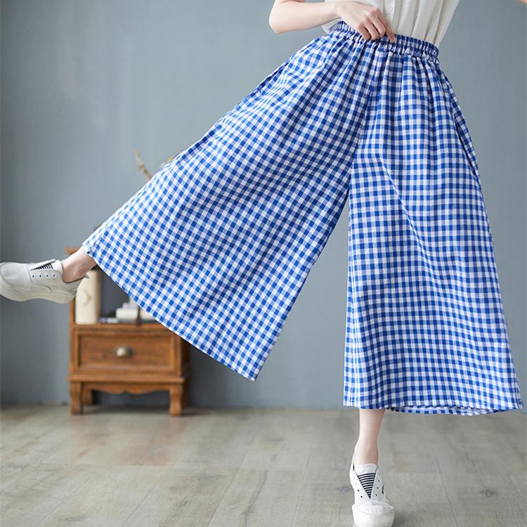 Summer Women's Casual Cotton and Linen Wide-leg Pants High-waisted Loose Thin Nine-point Pants