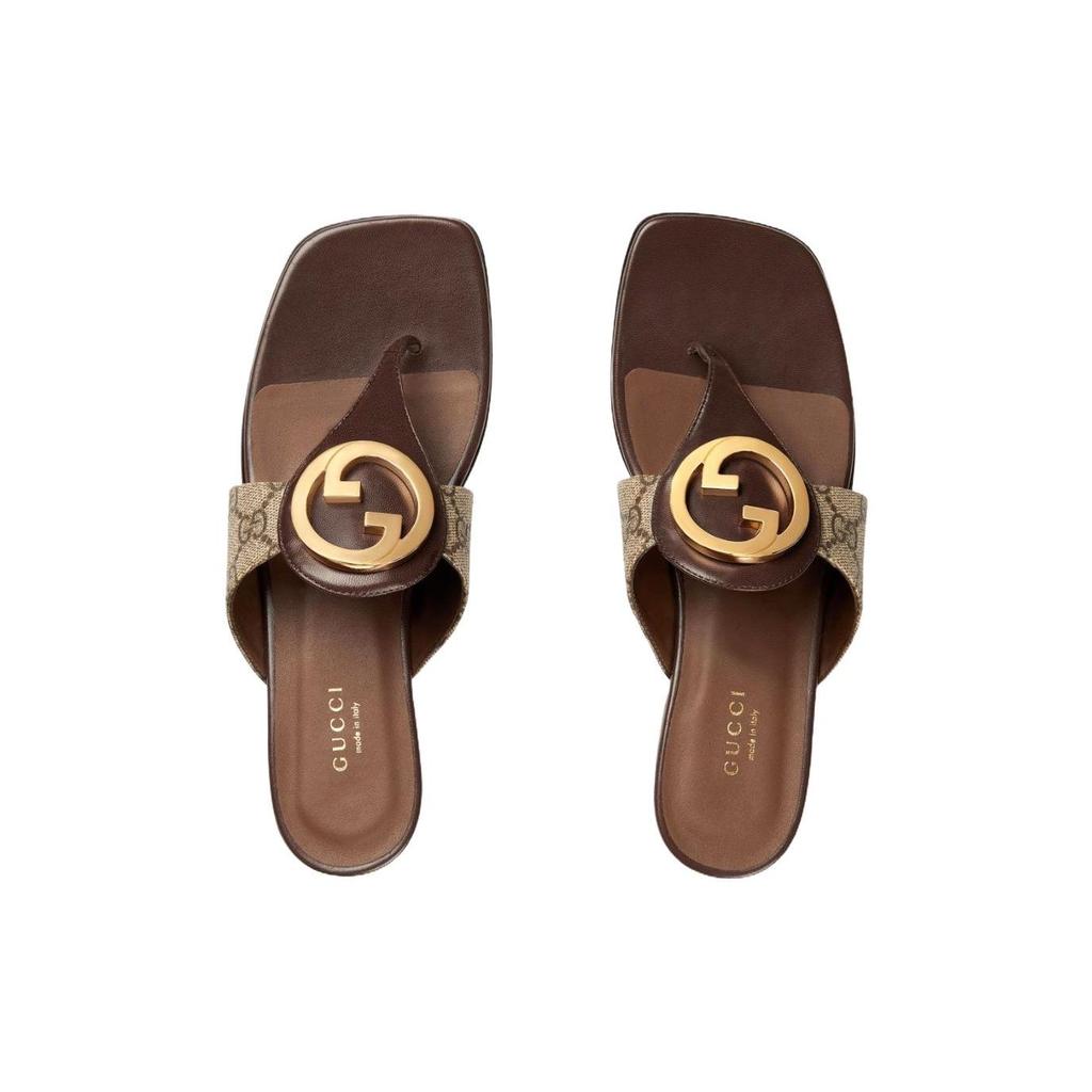 Gucci Сандалии-шлепанцы Blondie из холста Эбеновые Женские 752659 9I650 9769