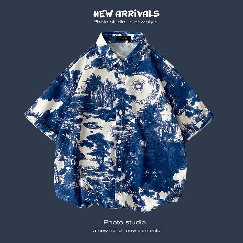 Летняя корейская ретро-цветочная свободная рубашка для пары - модный мужской топ с коротким рукавом