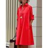 Women's Solid Color Long Sleeve Lapel Simple Loose Shirt Dress