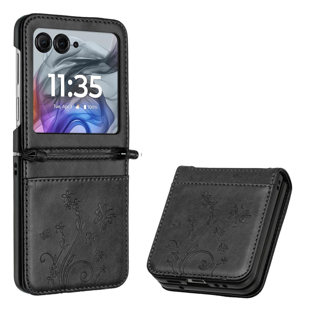 Кожаный чехол для Motorola Razr 60/50 5G с тиснением в виде бабочки и цветка, чехол для телефона с ремешком