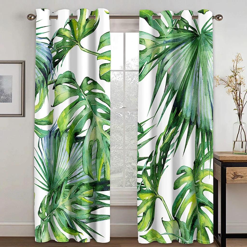 Scenic Curtains for Bedroom Window Curtains for Living Room Green Leaves Palm Tree Bedroom Cortinas Window Treatments