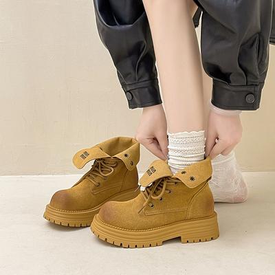 Ретро ботинки Мартин на толстой подошве, полированные, простые, женские, осенне-зимняя мода, универсальные короткие ботинки из замши