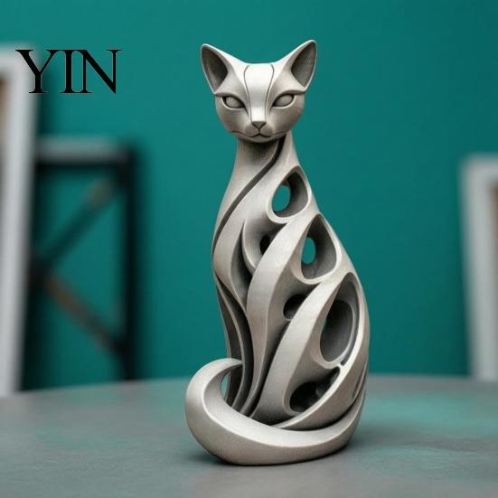 Office Shelf Accents Spiral Cat Sculpture Resin Ornament, Creative Twisted Statue, Artistic Small Crafts Desktop Decor for Home Living Room