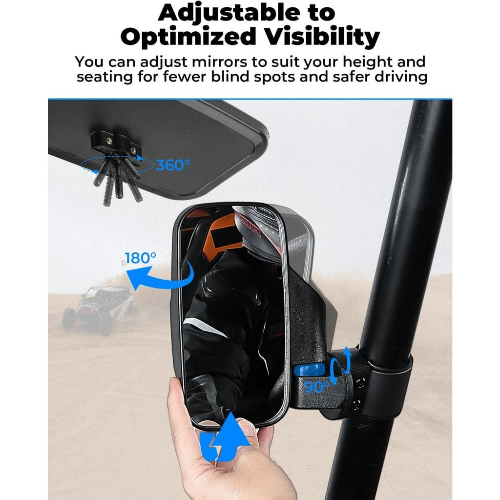 Side Mirrors And Center Mirror with Roll Bar Cage,Adjustable Rear View Side Mirrors Compatible with Polaris RZR, Zforce,Commander Maverick X3