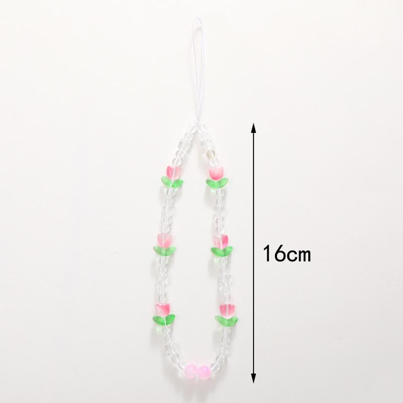 Korean Cute Flower Tulip Pearl Beaded Phone Chain For Mobile Phone Lanyard Pendant Anti-Lost Hanging Jewelry