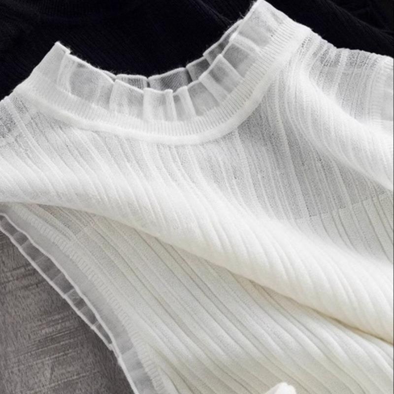 Элегантный кружевной трикотажный жилет без рукавов с сетчатым высоким воротником, женская нижняя рубашка для нижнего белья