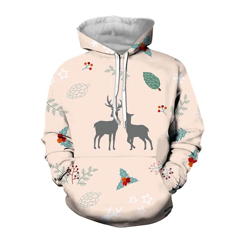 Christmas Reindeer Snowflake Graphic Sweatshirts Ornament Xmas Tree Elk 3D Printed Hoodies For Men Casual Woemn Y2k Pullovers