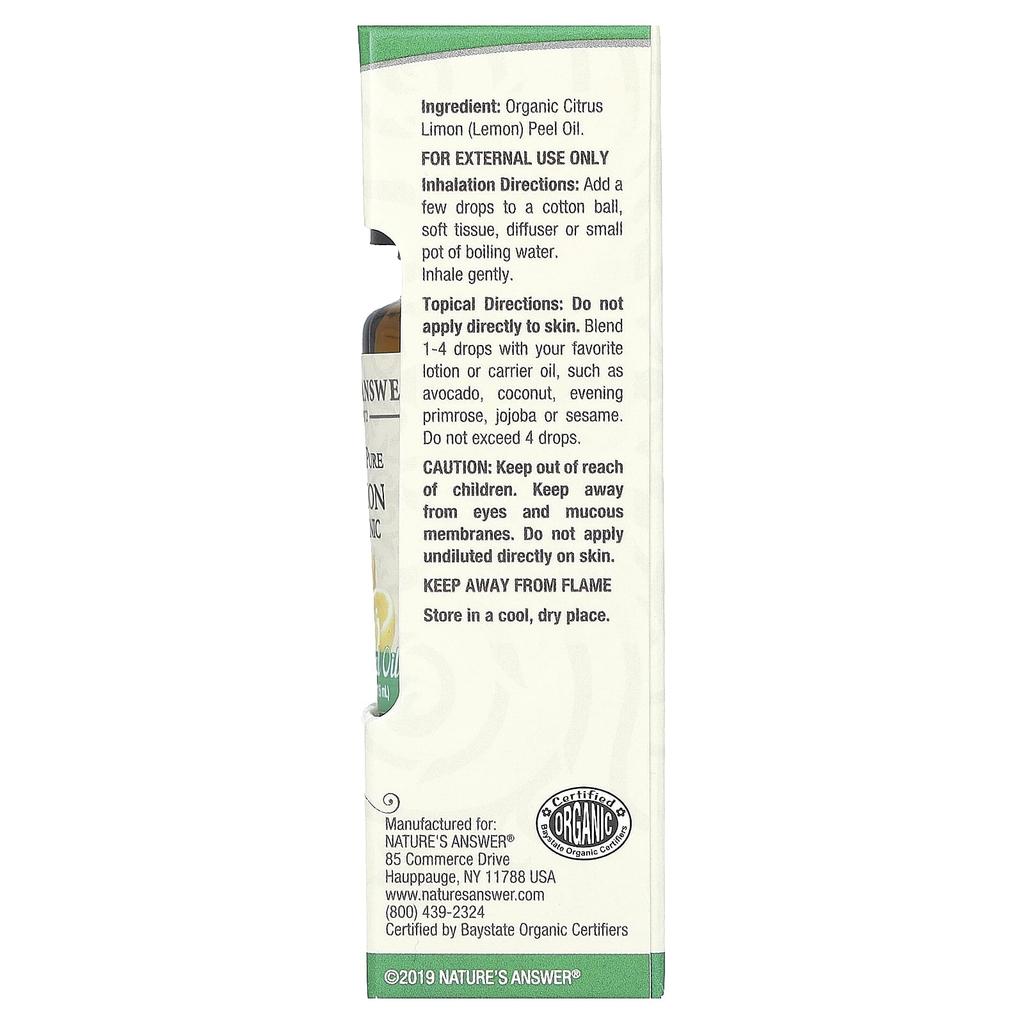 Nature's Answer Organic Essential Oil, 100% Pure Lemon, 15 Ml (0.5 Fl Oz)