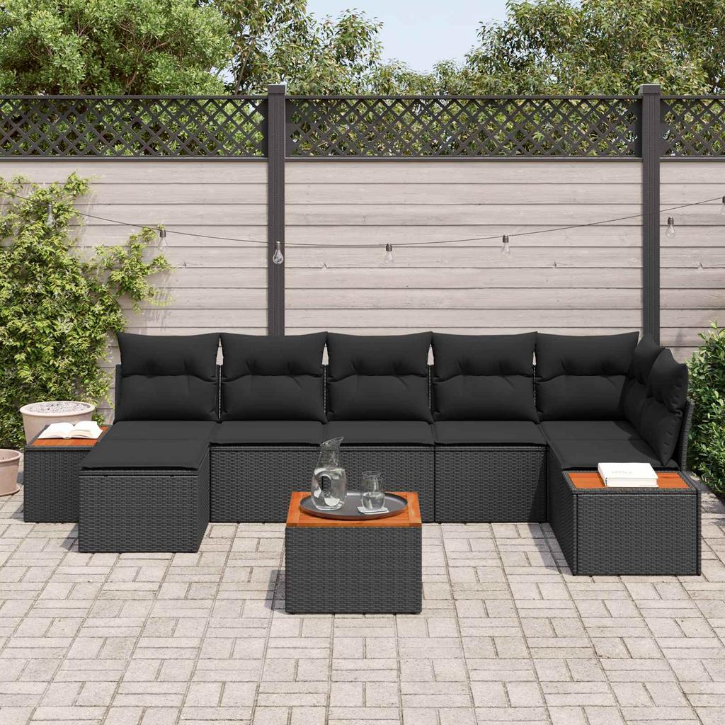 Garden Sofa Set with Cushions and Storage 8 pcs Black Poly Rattan