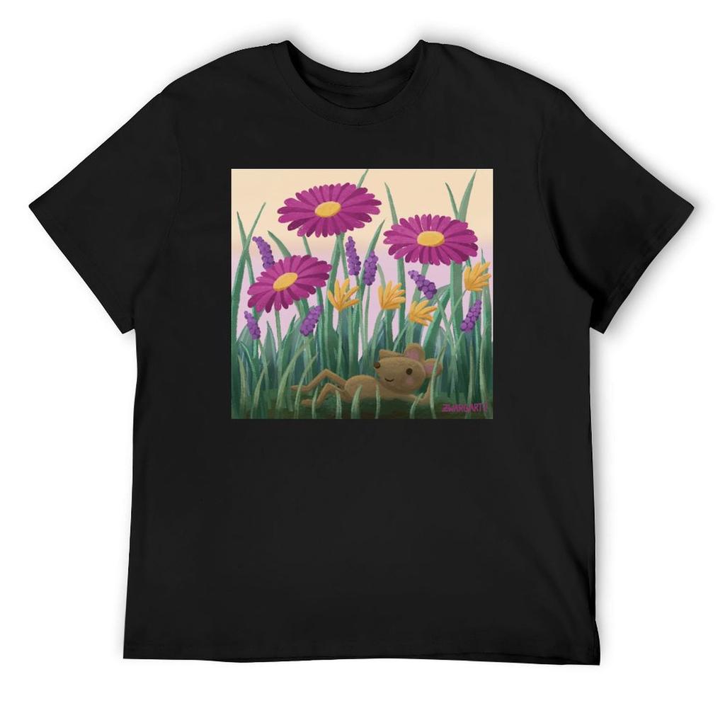 Mouse Among Flowers T-Shirt Customizeds Man Clothes Anime Figures Shirts Men