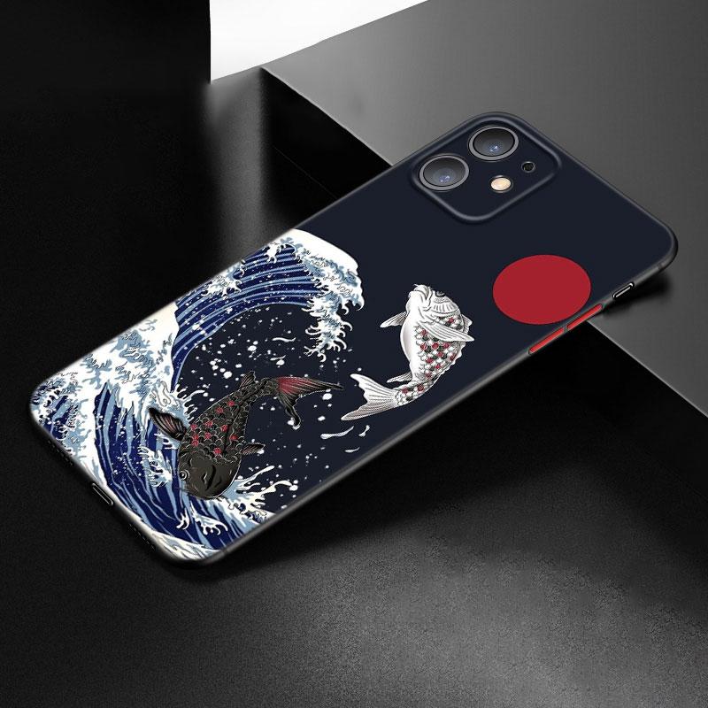 Japanese Wave Anime Dragon Phone Case For Apple iPhone 12 13 Mini 11 Pro Max XR X XS MAX 8 7 6S 6 Plus SE 5S 5 2020 Black Cover