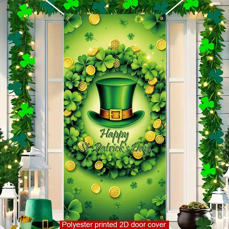 2D Leprechaun Hat Door Banner, St. Patrick's Day Green Clover Background