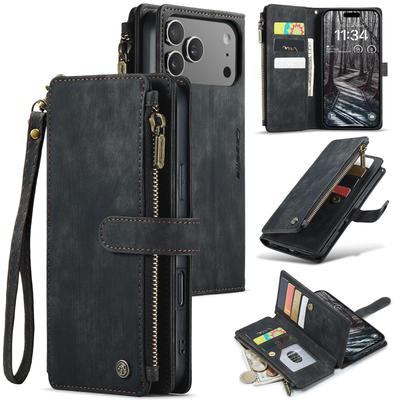 CaseMe-C30 Роскошный Премиум Кошелек из PU Кожи Чехол для iPhone17 16 15 14 13 Pro Max Многофункциональный Чехол-Кошелек на Молнии с Держателем для Карт Защитные Наклейки+Ремешок