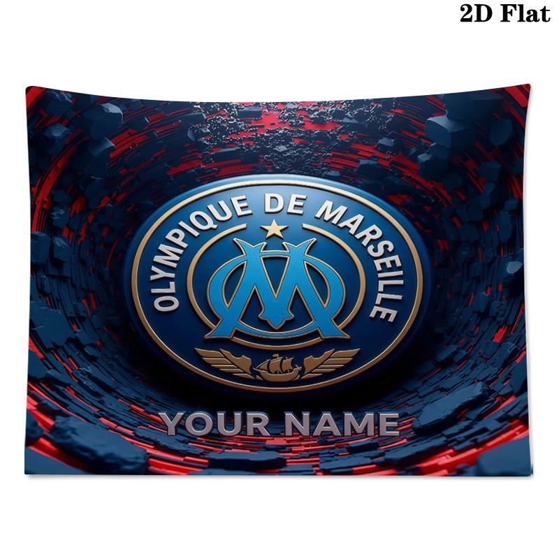 Custom Name Olympique de Marseille Printed Tapestry – Wall Hanging for Bedrooms, Dorms, and Home Decor