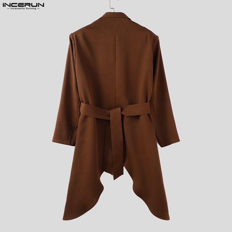 INCERUN Мужские наряды Пиковый лацкан Длинный рукав Необычный блейзер Ветровка Длинные брюки Повседневные костюмы-двойки