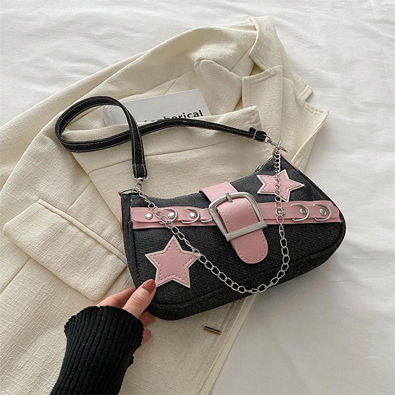 Fashion Women's Handbags Stars Pattern Cool Girls Underarm Bag Fashion Canvas Female Small Shoulder Bags Chain Tote Purses