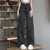 Women Jeans High Waist Button Zipper Closure Vintage Loose Fit Pockets Straight Wide Leg Streetwear Pants Daily Wear Long Trousers