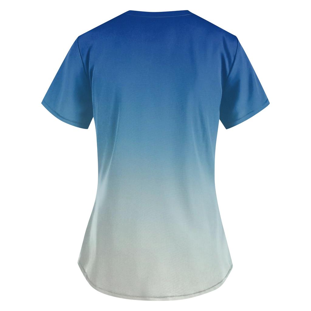 Большой размер Принтованный скраб Рабочая униформа Топы для женских V-образный вырез с запахом Принт Короткий рукав Веселые футболки Рабочая одежда Футболка с карманами