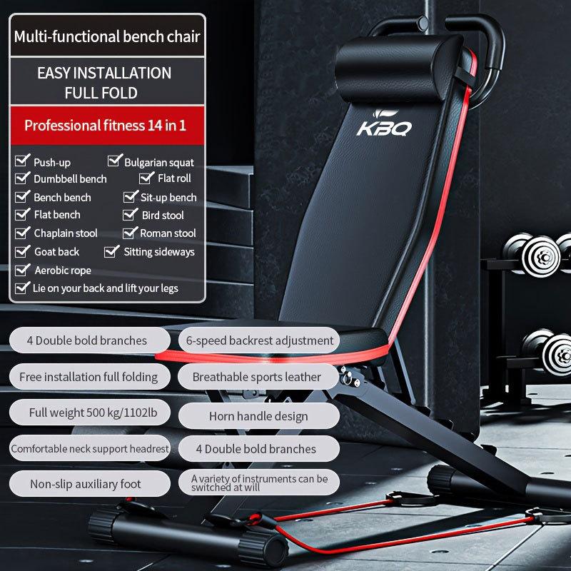 New Multi-Functional Folding Fitness Bench - Adjustable Roman Chair, Dumbbell Bench with Pillow Pad, Headrest and Drawstring