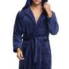 Men Nightgown Hooded Long Sleeve Belt Flannel Bathrobe with Pockets Solid Color Quick-Drying