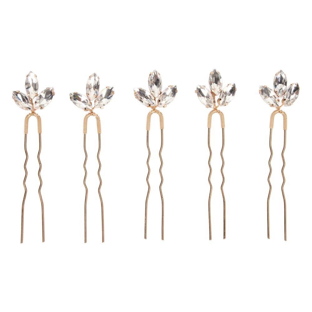 5pcs Lightweight Crystal Hair Pins Rhinestone Design Bridal Hair Clips For Women Girls