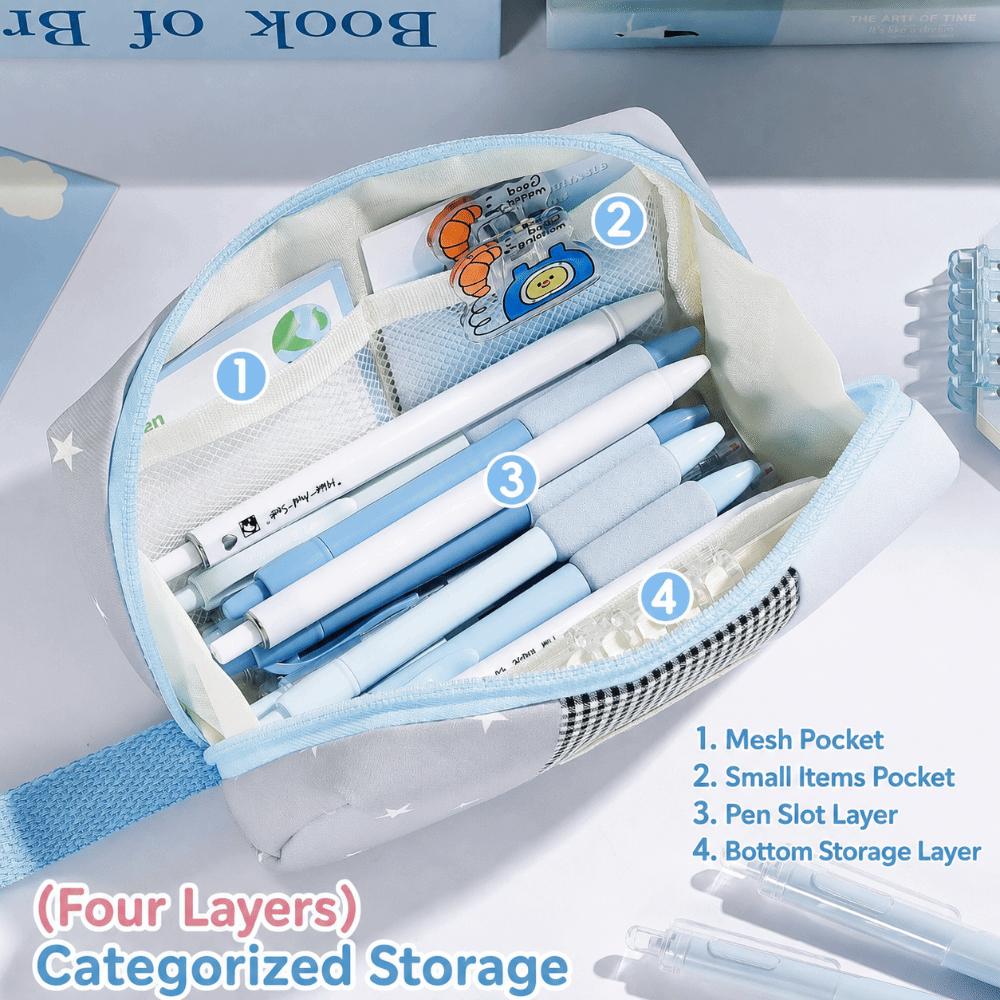 Large Capacity Pen Bag Plaid Color-Blocking Pencil Pouch Stationery Organizer  Back To School