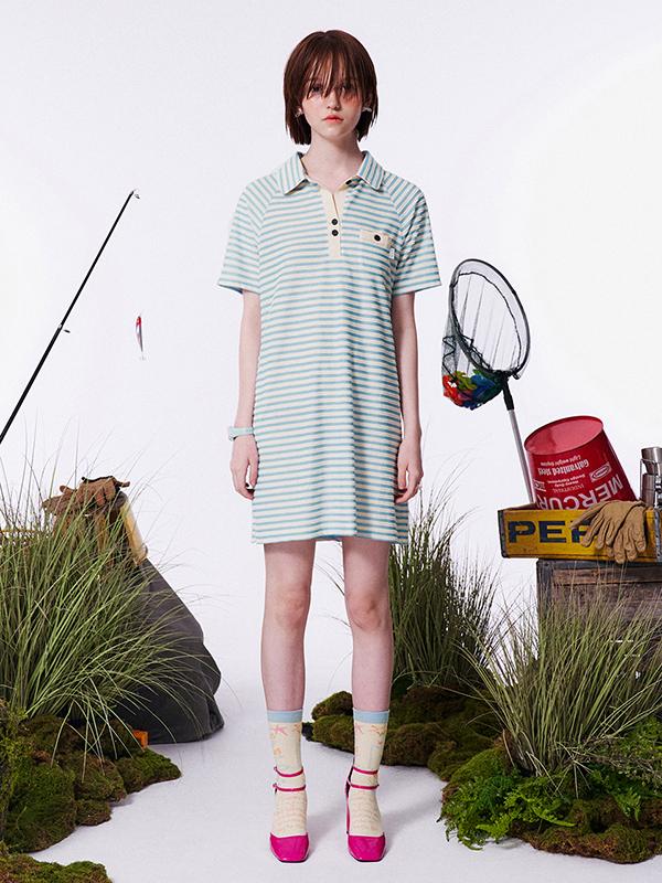 Kirsh Striped Terry Dress [Sky]