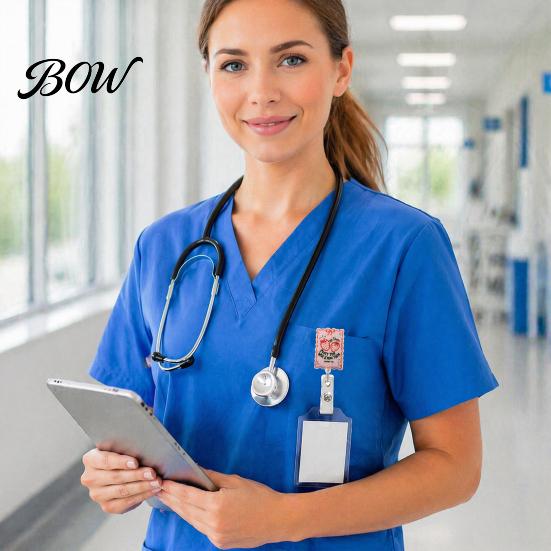 Badge Reel with Clip Nurse Reel, Funny Retractable Glitter Acrylic Name Tag Holder Cute ID Clip, Sparkly Card for Teachers Student Staffs Keychain