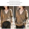 2025 Autumn/Winter Women's V-Neck Wool Cardigan - Loose, Solid Color, Long Sleeve Knit Sweater