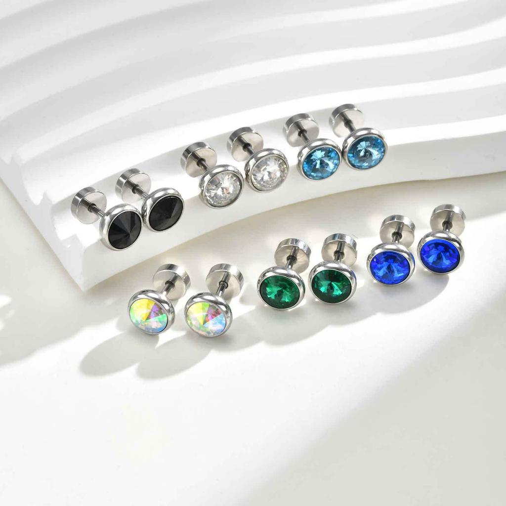 Anti Allergy Round Zircon Stud Earring for Men,AAA CZ Stone Stainless Steel Ear Stud,Hip Hop Classic Jewelry Gift