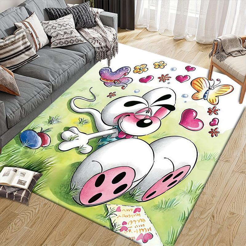 Diddl the Jumping Mouse Flannel Pattern Square Carpet,Area Rug,Carpet Rug for Living Room Bedroom Sofa Playroom Decor,Non-slip Floor Mat