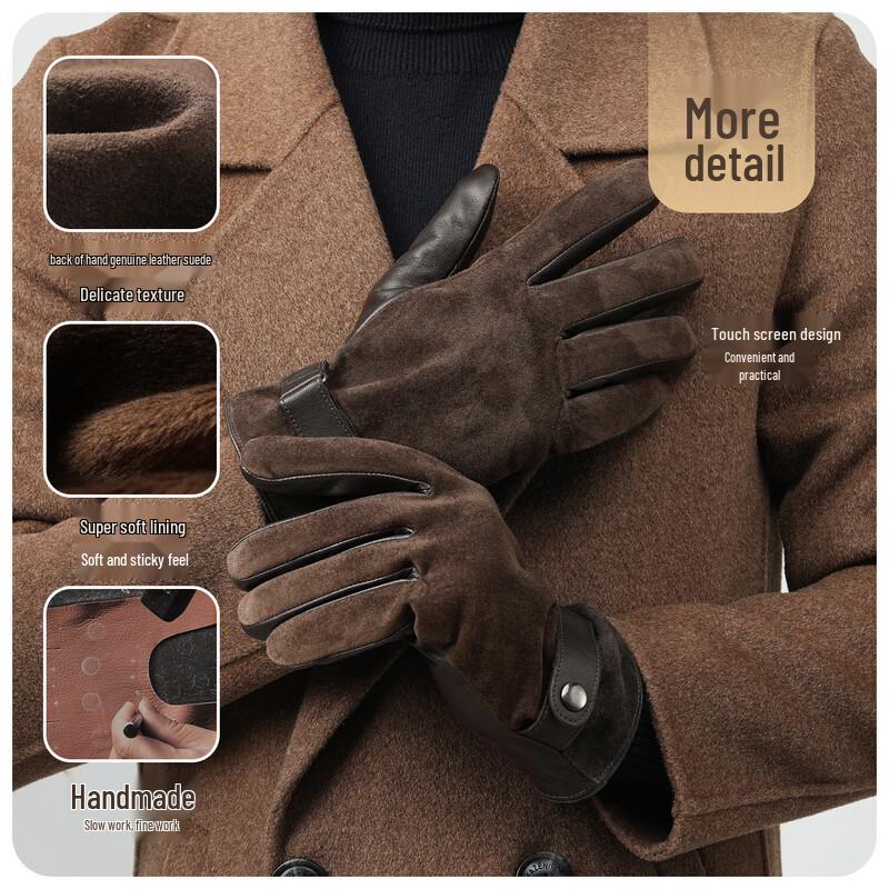 JIUMU Men's Sheepskin Winter Warm Touchscreen Gloves