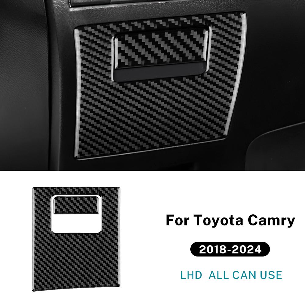 For Toyota Camry 2018-2024 LHD RHD Real Soft Carbon Fiber Car Driver Side Storage Box Handle Panel Trim