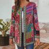 Кардиган-пальто с круглым вырезом, длинными рукавами, открытой вязкой и карманами, женский, осенний, этнический стиль, ретро