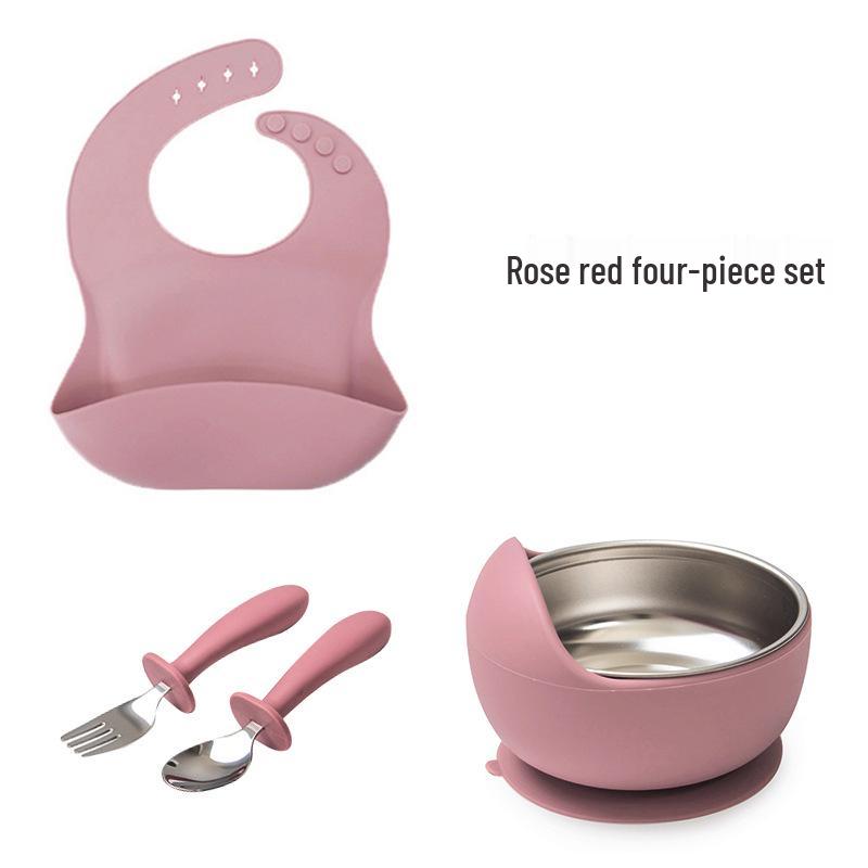 Детский обеденный набор из нержавеющей стали с противоскользящим силиконовым присосом и столовыми приборами