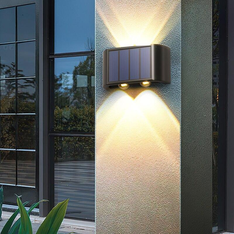 Solar Wall Lamp Outdoor 2LED Warm Light Waterproof Upper and Lower Light Emitting Balcony, Courtyard, Garden Decoration Lamp, Wall Washing Lamp