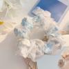 Korea Women Hair Scrunchie Blue Plaid Dot Elastic Hair Bands Stretchy Hair Ties Summer Ponytail Holder Girls Hair Accessories