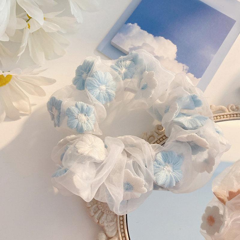 Korea Women Hair Scrunchie Blue Plaid Dot Elastic Hair Bands Stretchy Hair Ties Summer Ponytail Holder Girls Hair Accessories