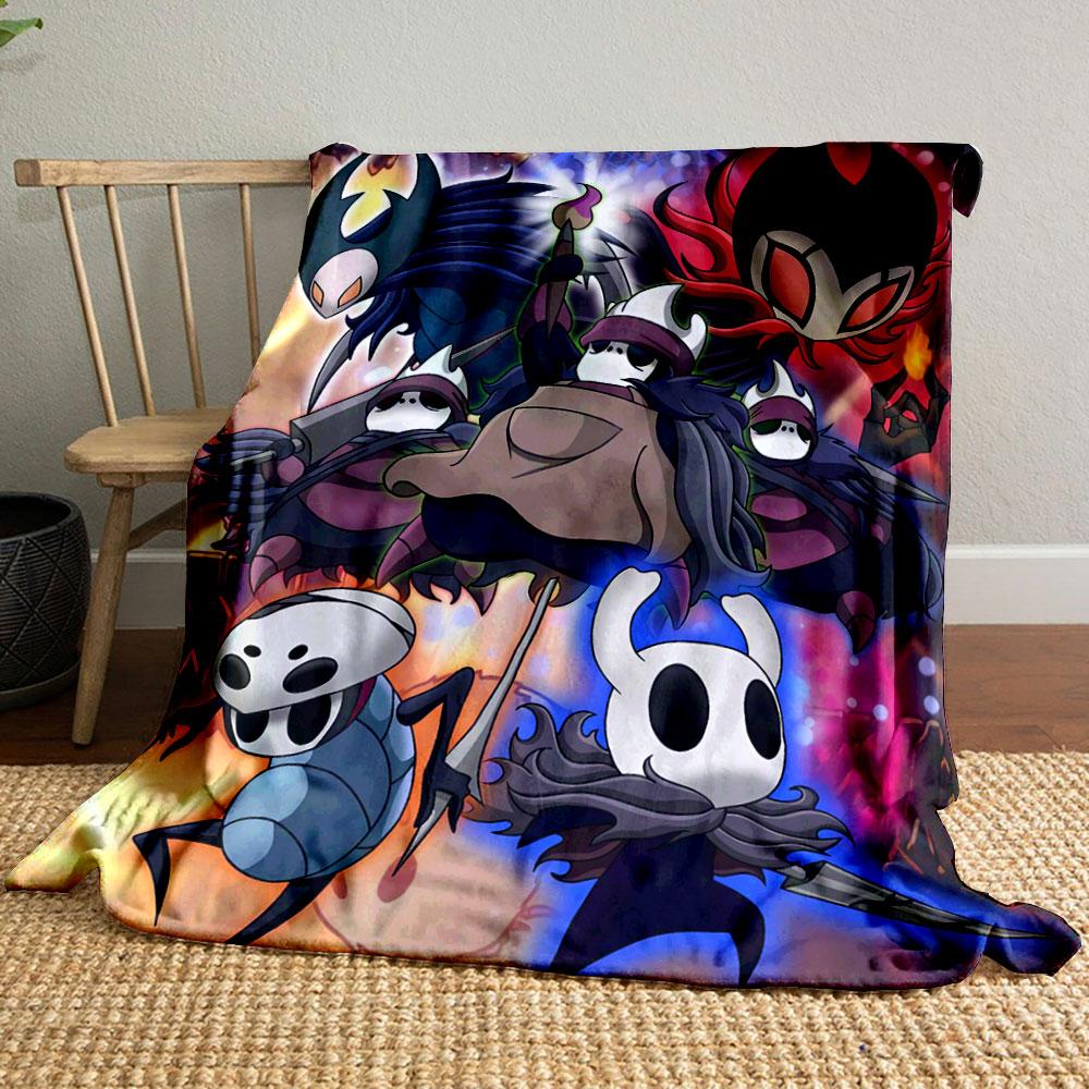 Stylized Hollow Knight characters with vibrant colors and dynamic poses. for all seasons blanket lunch break throw gift