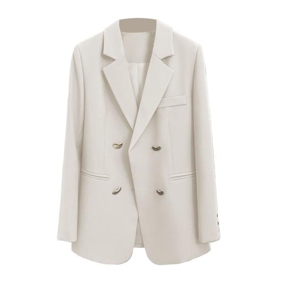 Women Suit Coat Lapel Long Sleeve Solid Color Casual Suit Jacket Loose Fit Double Breasted Basic